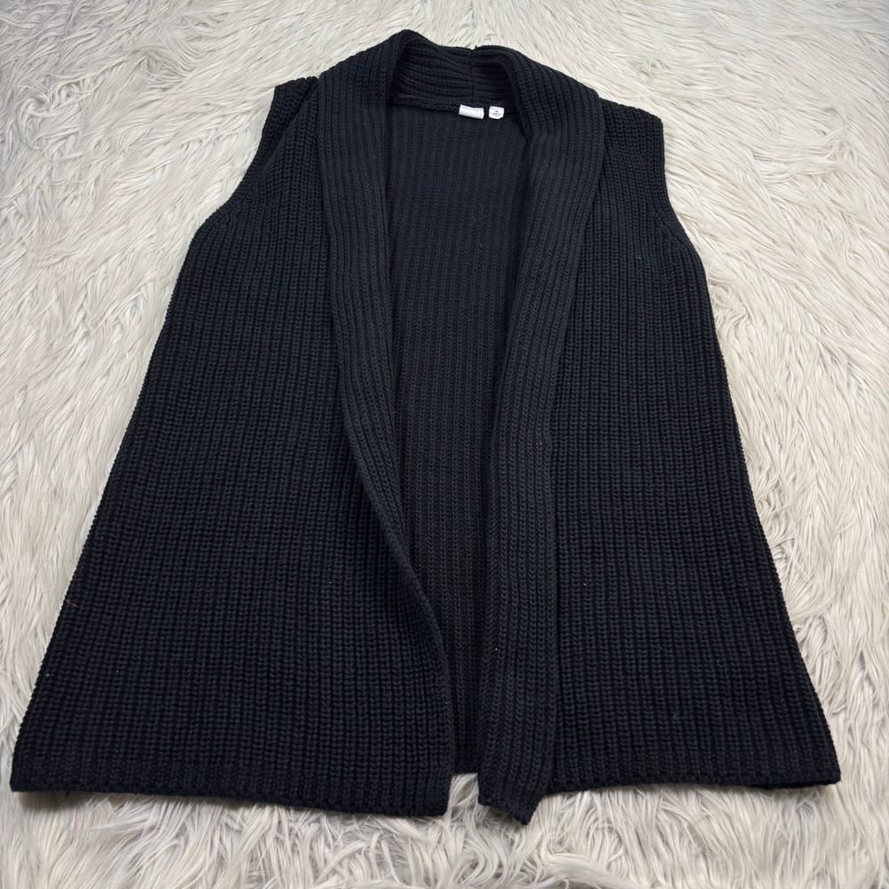 Gap Women's M Black TexturedK Knit Open Front Cotton Sweater Vest Cozycore Prep